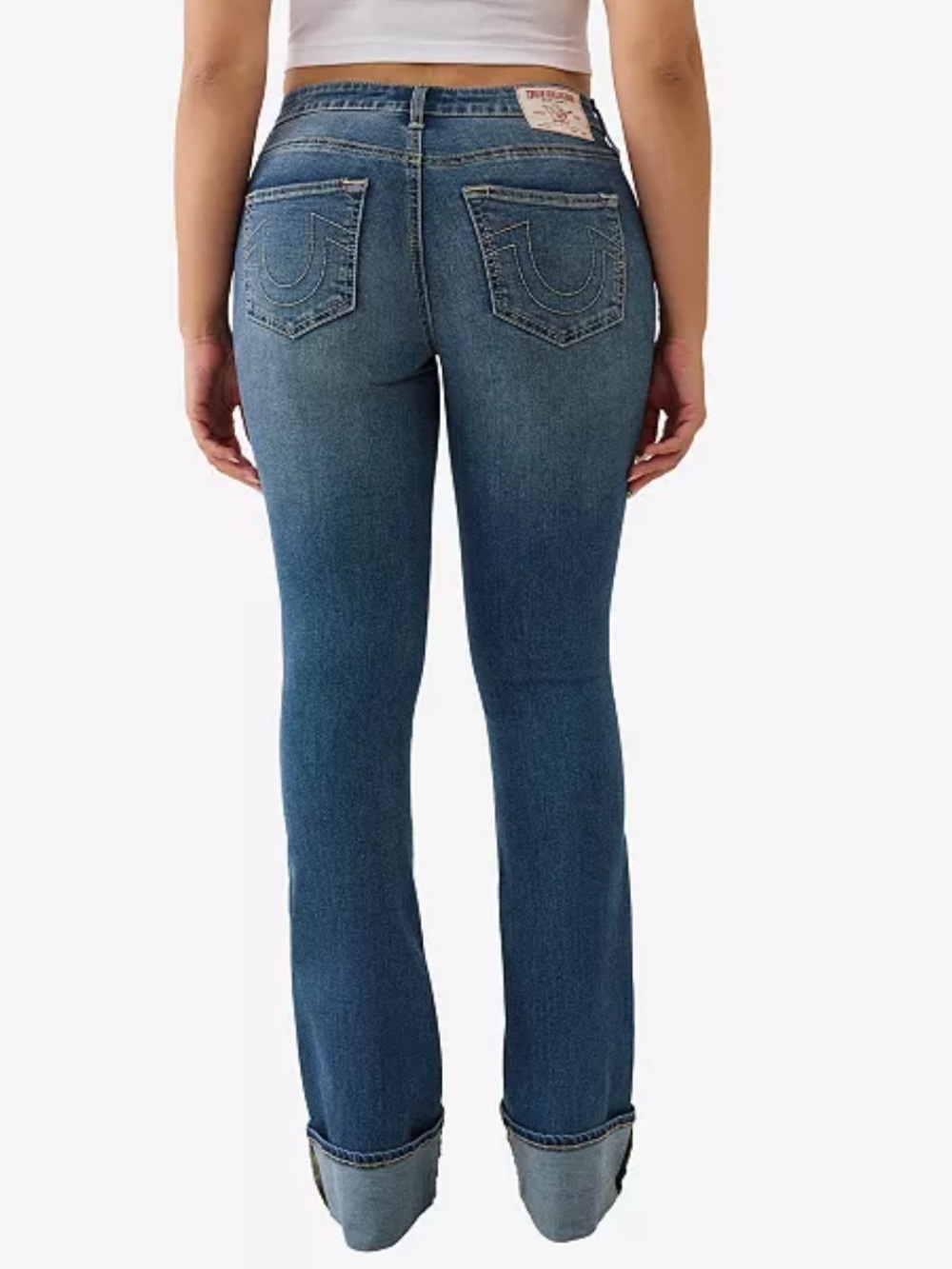 True Religion Becca Bootcut Mid Rise Cuff Jeans Medium Wash Size 32 - Picture 8 of 10